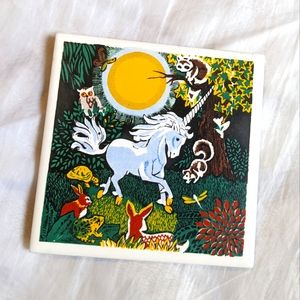 SOLD Vintage Ceramic Happy Unicorn Tile Trivet/Table Decor